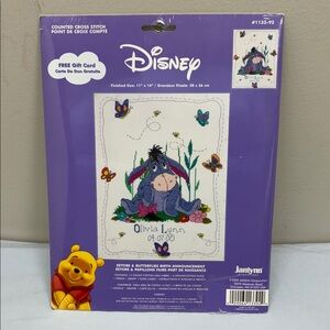 Disney Eeyore Birth Announcement Counted Cross Stitch Kit Butterfly #1134-30 NEW